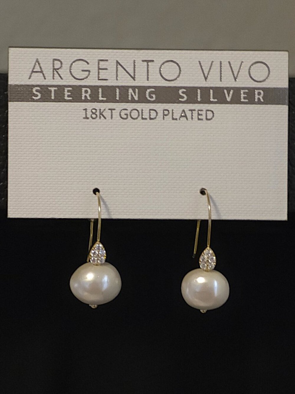 Argento Vivo Pearl Drop Earrings 18K Gold Sterling NWT